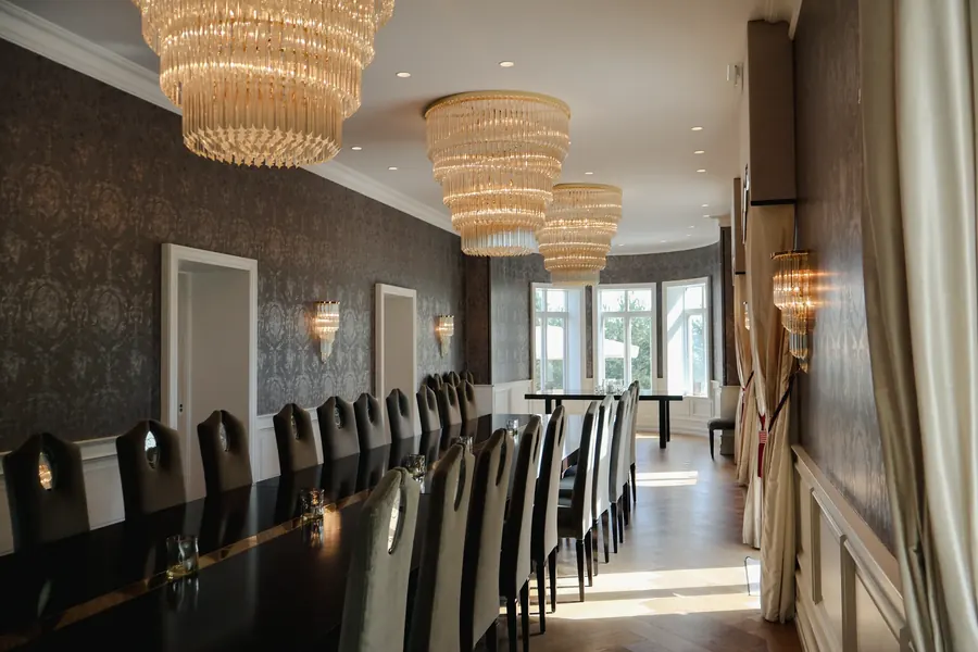 The conference hall with chandeliers