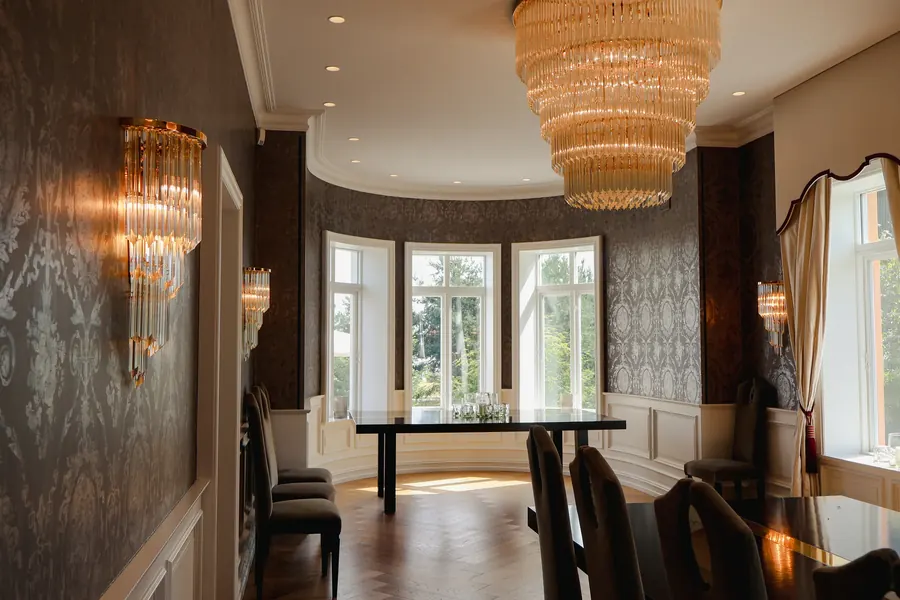 Chandeliers above the conference table