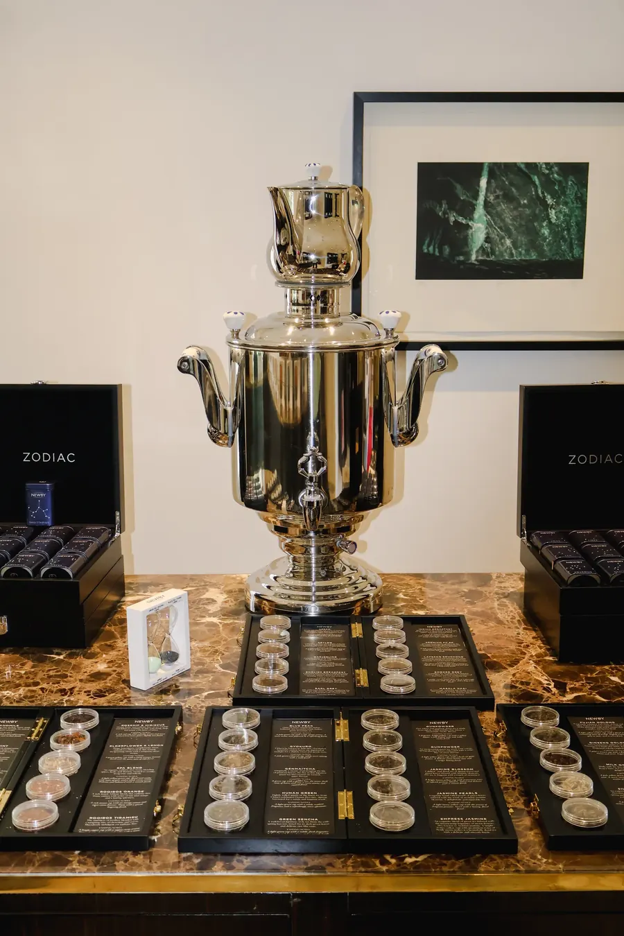 The tea selection in the showroom
